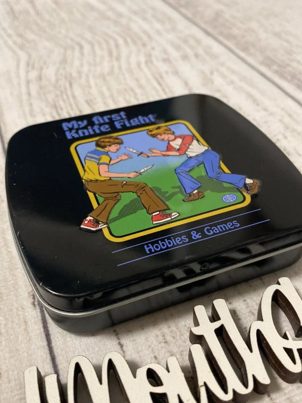 Warped Childhood MY FIRST KNIFE FIGHT Macabre Funny Halloween Collector Tin